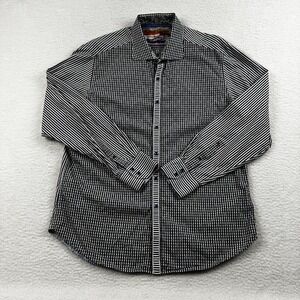 Robert Graham Shirts Men XL Black White Cotton Check Paisley Flip Cuff Button Up